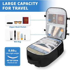 for New Ryanair 40X30X20 Cabin Bag, 24L Travel Backpack Cabin Size Hand Luggage Bag, Water Resistant Wizzair Underseat Carry on Backpack, Flight Rucksack for Ryan Air, Easyjet, Black