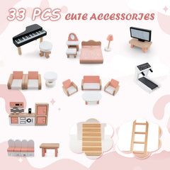 Multi-Layer Wooden Dollhouse Versatile Kids Playhouse Toy with 7-Room