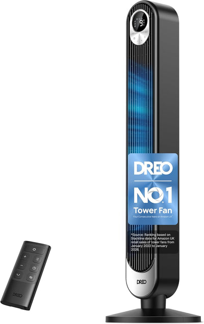 42 Inch Tower Fan, DC Motor Energy Saving Standing Fans for Bedroom, 8.5M/S High-Velocity Cooling Fans, 9 Speeds, Sleep/Auto/Natural/Normal Modes, 20Db Silent Fan, 90° Oscillating, 12H Timer