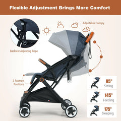 Folding Pushchair with Adjustable Backrest and Footrest