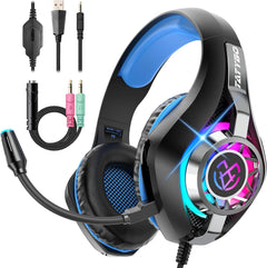 Gaming Headset for Ps5 Ps4 PC Xbox S/X Series Switch PC, Gaming Headphone with Noise Cancelling Microphone RGB Lighting