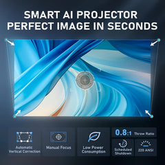【Officially-Licensed App & Auto Vertical Keystone】 Mini White Smart Projector, Wifi 6 Bluetooth 5.4, Full HD 1080P Portable Projector with 210° Stand, Compatible with Smartphone