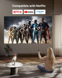 Smart Mini Projector 4K [Netflix Included & 1800 ANSI]  TOF Auto Focus & Keystone Dolby Audio Projector for Bedroom, Full HD 1080P Wifi6 Bluetooth Home Movie Outdoor Portable Projectors