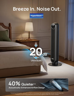20Db Silent Tower Fan, 28 Ft/S Velocity Electric Cooling Fan with Remote, 90° Oscillating 8 Speeds 4 Modes 8H Timer LED Display, DC Motor Quiet Standing Bladeless Floor Fans for Bedroom, Black