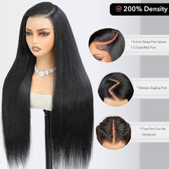 200% Density 9X6 Lace Wig Human Hair for Women, 20 Inch Straight Human Hair Wig, Pre-Cut Pre-Plucked Lace Glueless Human Hair, Real Wear and Go Natural Black Color