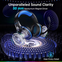 FC100 Wireless Gaming Headset with Mic - 2.4Ghz & Bluetooth Headphones, 3D Stereo Sound & 50Hrs Battery Life, for PS5, PS4, Mac, PC, Tablets, Blue