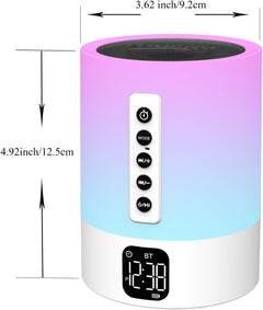 Night Light Bluetooth Speaker, White Noise Machine, Touch Bedside Lamp with Alarm Clock for Kids, Multi-Color Bedroom Table Lamp Xmas Gifts for Her Gifts for Teenage Girls Boys Teens Women Boyfriend