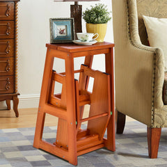 Folding 3 Tier Step Stool Wooden Folding Stepladder Shelf