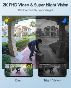 Video Doorbell Camera Wireless, 2K HD Smart Door Bell Camera Head-To-Toe View, Battery Operated, PIR Motion Detection, Night Vision, 2-Way Audio, SD Card & Cloud Storage, Works with Alexa