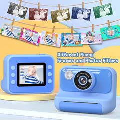 Kids Camera Instant Print, 2.4'' Instant Camera for Kids, 1080P Children Cameras with 32GB Card & 3 Rolls Photo Paper, Christmas Birthday Gifts Toys for Girls & Boys Aged 3-12 -Blue