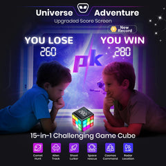 Rechargeable Handheld Game Cube - 15 Engaging Brain & Memory Games with Score Screen - Perfect Cool Toy for Kids Aged 6-12+ | Ideal Christmas & Birthday Gift (Black)