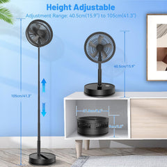 Portable Oscillating Standing Pedestal Fan with Remote Control, 8.6 Inch Silent 8000Mah Rechargeable Battery USB Powered Floor Fan, Height Adjustable Foldable Desk Table Fans for Bedroom Home Black