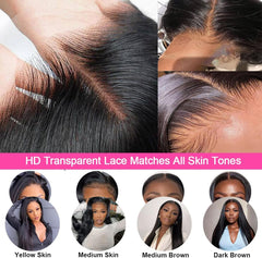Straight Human Hair Wig for Black Women, 180 Density 13X6 Transparent HD Lace Front Wigs Human Hair Wig, Brazilian Real Hair Glueless Lace Frontal Wig Pre Plucked with Baby Hair 24 Inch