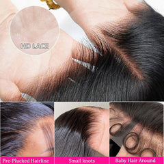 18 Inch 13X4 HD Lace Front Wigs Human Hair Straight Human Hair Wig for Black Women 250% Density Glueless Lace Front Wig Human Hair Pre Plucked with Baby Hair Brazilian Virgin Hair Natural Color