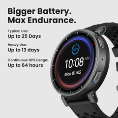 Active Max Smart Watch - 1.5" AMOLED Display, 25-Day Battery, GPS, NFC, 4GB Storage, 170+ Sports Modes, 5 ATM Water Resistant, Heart Rate & Sleep Tracker for Android & iPhone