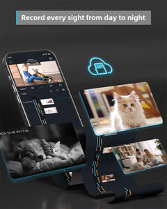 Pet Camera 2K Black, Indoor Camera, Dog Camera, 360° Home Security Camera, 2.4G & 5G, Night Vision, Motion Tracking, 2-Way Talk, Cloud&Sd, APP Control, Works with Alexa