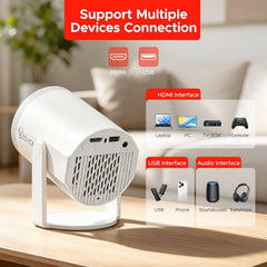 Turn 1 Projector 2026 | Supports 1080P with Android 14.0 | 200 ANSI Lumen Smart Projector, Native 720P Portable Mini Projector for Bedroom | Screen Mirroring for Ios/Android | Gaming & HDMI Compatible