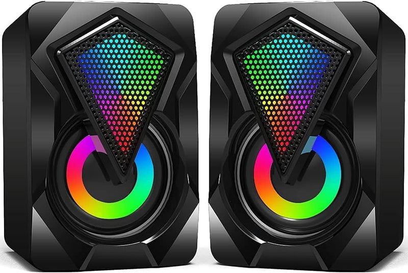 Portable USB-Powered Stereo Computer Speakers with Colorful RGB Lights - Perfect for Desktop, Laptop, and Smartphones!