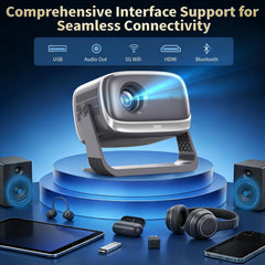 720P HD 4K Support Projector,Wifi 6 & BT 5.0 Smart Projector with 10000 Lumens,Android 12,Auto Focus & Keystone Zoom,Built-In Speaker,Compatible with Smartphone/Laptop/Pc & Home Theater & Outdoor