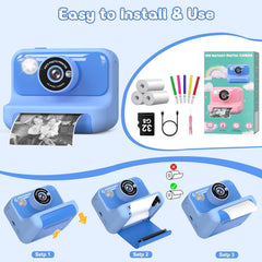 Kids Camera Instant Print, 2.4'' Instant Camera for Kids, 1080P Children Cameras with 32GB Card & 3 Rolls Photo Paper, Christmas Birthday Gifts Toys for Girls & Boys Aged 3-12 -Blue