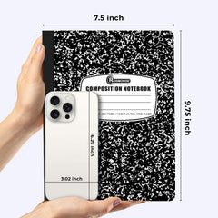 5 Pack Wide Ruled Composition Notebook, Black Marble Notebooks | Wide Ruled Notebook, 200 Pages (100 Sheets), 9-3/4 X 7-1/2, Hard Cover Notebooks for School, College & Office Supplies