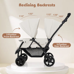Double Pushchair with Adjustable Backrest and Sunshade