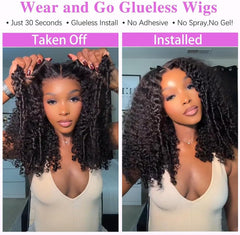 7X6 Burmese Curly Glueless Wigs Human Hair Pre Plucked Pre Cut 220% Density Wear and Go Drawstring Wig for Women 7X6 HD Curly Lace Front Wigs Human Hair Natural Black 18Inch