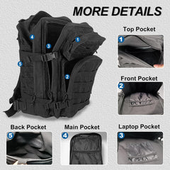 Military Backpack 45L Waterproof Tactical Backpack Molle Backpacks Large Assault Pack for Travelling Hunting Hiking Camping Fishing Trekking Gym(Black)