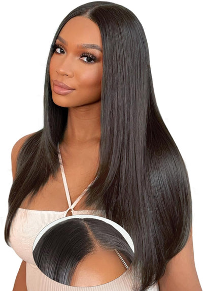 200% Density 9X6 Lace Wig Human Hair for Women, 20 Inch Straight Human Hair Wig, Pre-Cut Pre-Plucked Lace Glueless Human Hair, Real Wear and Go Natural Black Color