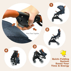 Folding Pushchair with Adjustable Backrest and Footrest