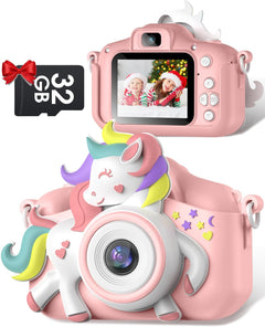 Kids Camera, 1080P HD 2.0" Digital Camera for Kids with 32GB Card, Selfie Toy, Birthday Gifts Presents for Girls Ages 3-12
