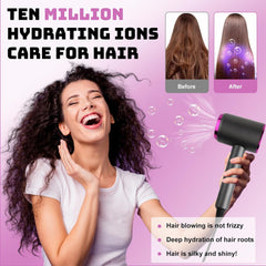 Hair Dryer Professional Lonic Hairdryer with 3 Speed 3 Heatsetting, Cool Shot Button, 1 Concentrator for Women Man Quickly Dry Hair Gray