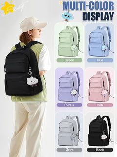 Backpack Womens School Bag Girls Boys, Lightweight Water-Resistant Fits 15.6” Laptop Large Capacity Rucksack with Anti-Theft Pocket, Ideal for School College Commuting Travel Black