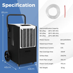 66 L/Day Industrial Dehumidifier with Pump for Basement Drying Clothes