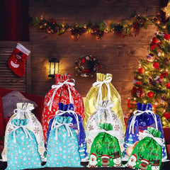 Festive 12-Pack Foil Drawstring Gift Bags for Christmas - Perfect for Presents, Parties, and Holiday Decor!
