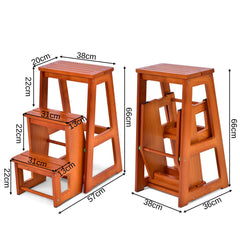 Folding 3 Tier Step Stool Wooden Folding Stepladder Shelf
